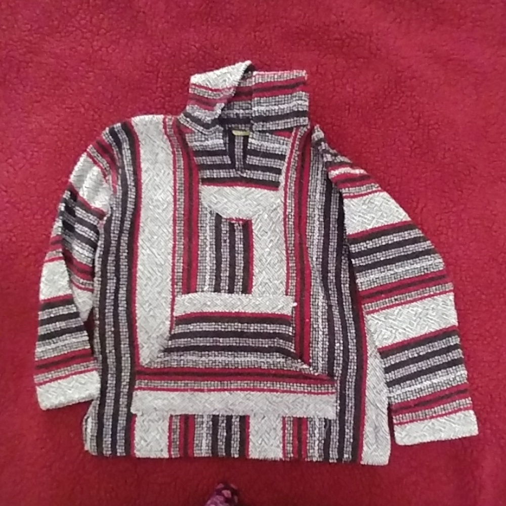 Mexican Baja hand woven pull over hoodie